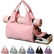 (Pink) Yoga Gym Bag For Women, Gym Duffel Bag With Yoga Mat Holder & Shoe Compartment, Weekender Travel Tote Bag With Wet Dry Pockets (black)