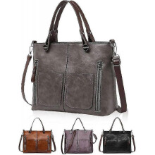 (Grey) Ladies Vintage Leather Shoulder Bag, Large Capacity Waterproof Tote Bags, Women Crossbody Bag Multi-pocket Shoulder