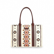 (L, Off-white) Wrangler Tote Bag Western Purse for Women Shoulder Boho Aztec Handbag NEW