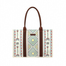 (L, Beige blue) Wrangler Tote Bag Western Purse for Women Shoulder Boho Aztec Handbag NEW