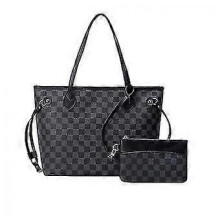 (Black) Women Checkered Tote Shoulder Bag Purse Pu Leather Handbag Bag With Inner Pouch-r