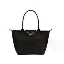 (L, black) Women's Tote Bag, Single Shoulder Portable, Waterproof Nylon with Leather Decoration, Foldable and Storable