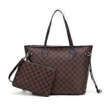 (Coffee) Women Checkered Tote Shoulder Bag Purse Pu Leather Handbag Bag With Inner Pouch-r