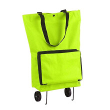 (Green) Foldable Trolley Bag With Wheels Collapsible Cart Reusable Foldable Grocery Bags T