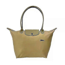 (M, khaki) One Shoulder Dumpling Tote Bag with Zipper Closure Water-Resistant Nylon Foldable with Inner Pocket