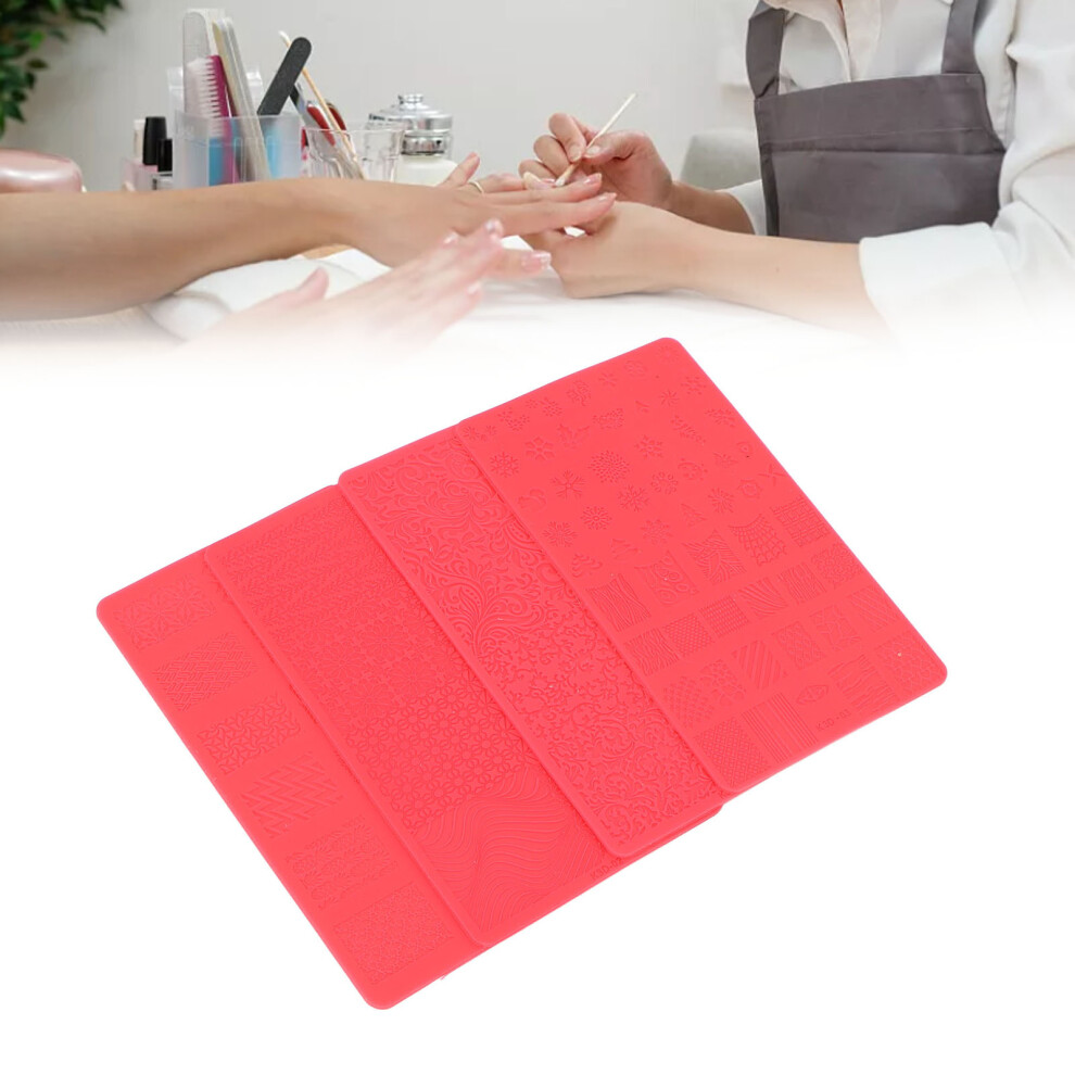 Salon DIY 4pcs 3D Relief Nail Printing Templates Soft Silicone Nail Stencil Set
