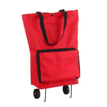 (Red) Foldable Trolley Bag With Wheels Collapsible Cart Reusable Foldable Grocery Bags T