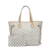 (White) 2025 Women Checkered Tote Shoulder Bag Purse Pu Leather Handbag Bag With Inner Pouch-r