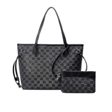 (Black) 2025 Women Checkered Tote Shoulder Bag Purse Pu Leather Handbag Bag With Inner Pouch-r