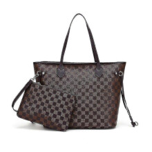 (Coffee) 2025 Women Checkered Tote Shoulder Bag Purse Pu Leather Handbag Bag With Inner Pouch-r