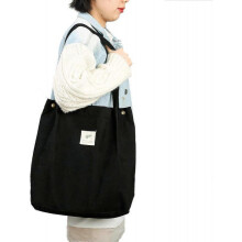 (Black) 2024 Corduroy Tote Bag for Women Girls Kids Shoulder Bag with Inner Pocket For Work Beach Lunch Travel And Shopping Grocery