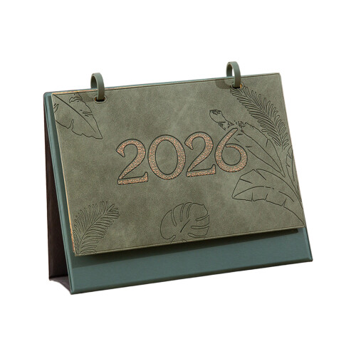 2026 Desk Calendar Desktop Organizer Planner Wire Binding-Green