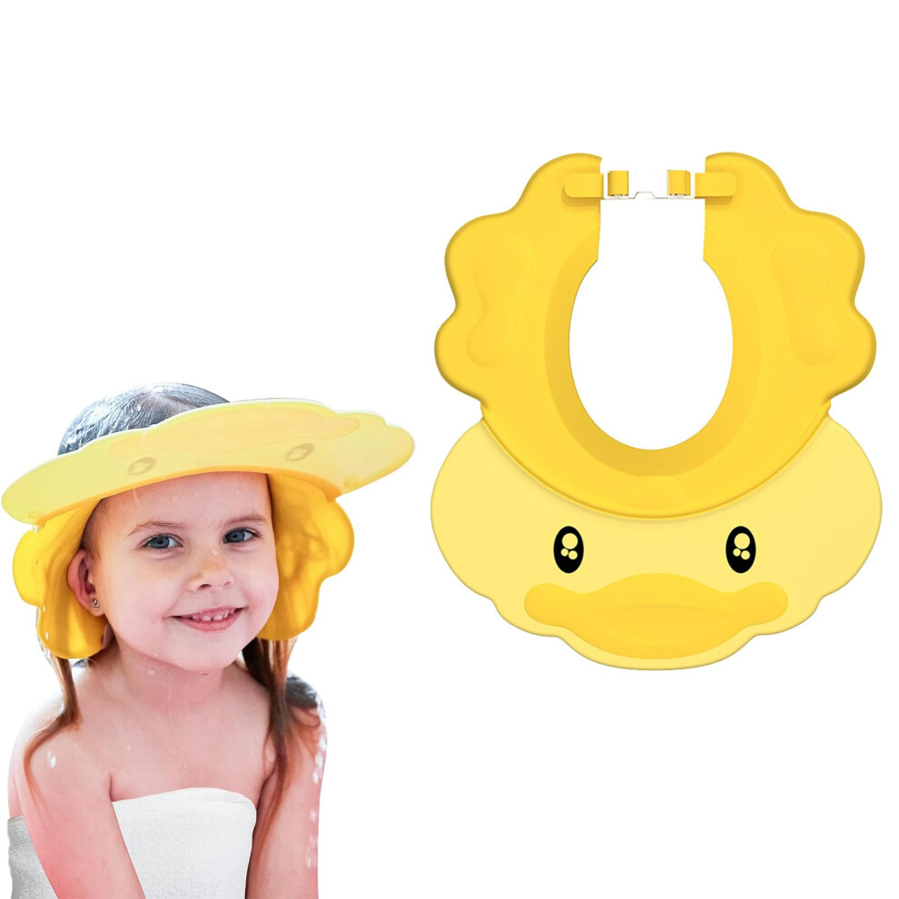 Shower Cap For Kids, Adjustable Hair Washing Shield, Kid Shampoo Cap And Visor, Eyes And Ears Protector, Duck Yellow