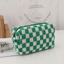 (F) 100% New,Checkerboard Pencil Case Cosmetic Bag Desk Accessories Multicolor Knitting Checkerboard Wool Checkered Storage Products