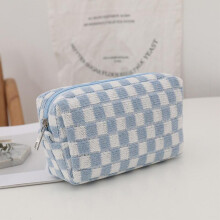 (B) 100% New,Checkerboard Pencil Case Cosmetic Bag Desk Accessories Multicolor Knitting Checkerboard Wool Checkered Storage Products