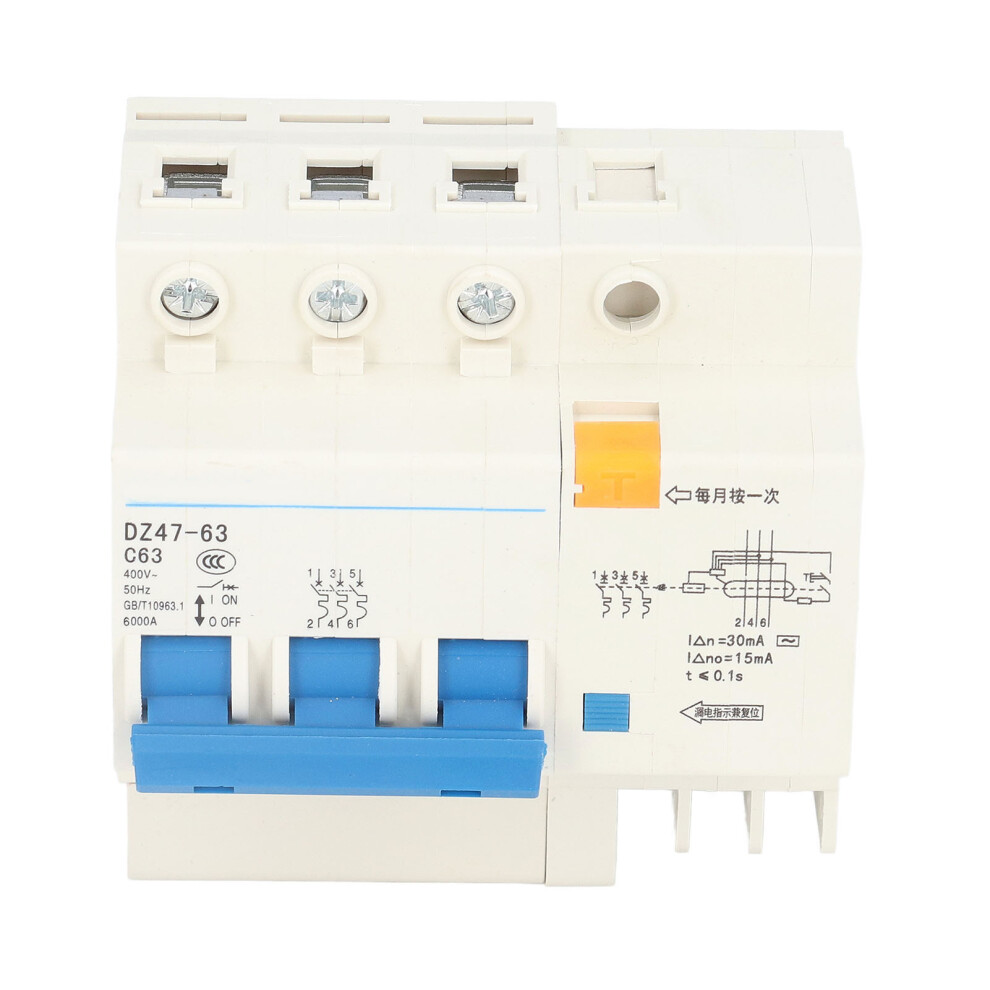 Dz47-63 C63 63A 400V Mini Circuit Breaker With 30Ma Ground Fault 6901357482348