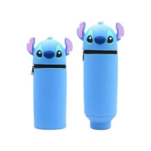 (A3) Stitch Foldable Silicone Pencil Case Kawaii Cartoon High Capacity Pen Pouch Storage Bag Student Stationery School Supplies Gift