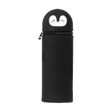 (Black penguin) Retractable Silicone Pencil Case, Multi-color Optional Standing Design, Soft Storage for Office Stationery