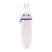 (White rabbit) Retractable Silicone Pencil Case, Multi-color Optional Standing Design, Soft Storage for Office Stationery