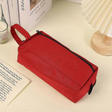 (red) Large-capacity pen bag solid color student stationery organizer pen bag student simple Oxford cloth stationery bag