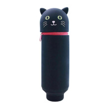 (Black cat) Retractable Silicone Pencil Case, Multi-color Optional Standing Design, Soft Storage for Office Stationery