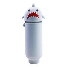 (Grey shark) Retractable Silicone Pencil Case, Multi-color Optional Standing Design, Soft Storage for Office Stationery