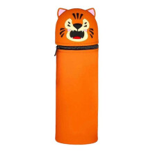 (Orange tiger) Retractable Silicone Pencil Case, Multi-color Optional Standing Design, Soft Storage for Office Stationery