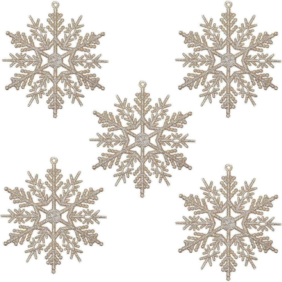 Kikidex (As Show, One Size) Christmas Glitter Snowflake Ornaments, 10Cm Glitter Snowflake Hanging Decorations For Christmas Tree, Pack Of 16 (Champagne ) Gold