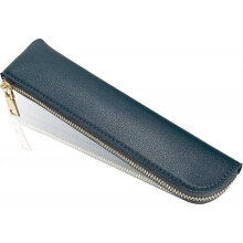 (Dark blue) Leather pencil case, Thin soft pen bag, Small pencil case for adults,Senior leather Minimal pencil pouch with zipper.