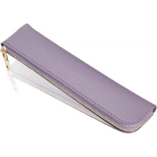 (Purple) Leather pencil case, Thin soft pen bag, Small pencil case for adults,Senior leather Minimal pencil pouch with zipper.