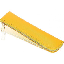 (Yellow) Leather pencil case, Thin soft pen bag, Small pencil case for adults,Senior leather Minimal pencil pouch with zipper.