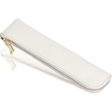 (White) Leather pencil case, Thin soft pen bag, Small pencil case for adults,Senior leather Minimal pencil pouch with zipper.