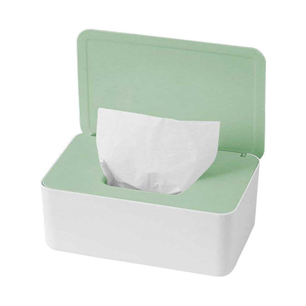 Kikidex (As Show, One Size) Wet Tissue Box, Wipe Box, Dustproof Wet Wipes Storage Box With Lid For Home Office, White And Green