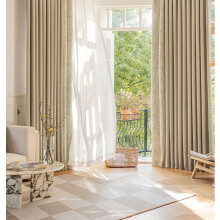 Opaque Dining Room Curtain 2-Pack, 2 x 86 W x 214 H cm, Beige, Darkening Floral Leaf Pattern, Eyelet Top for Kids Room