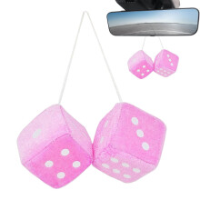 Dice For Car Plush Rear View Mirror Dice Soft Fuzzy Car Charm Pink For Sedan Truck SUV Hangable Interior Ornament