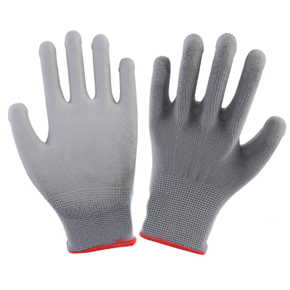 Work Gloves Wear-Resistant Polyurethane/Nylon Safety Glove With Anti-Static Palm-Dipped Coating, Gray Size L, 12 Pairs 9105992880676