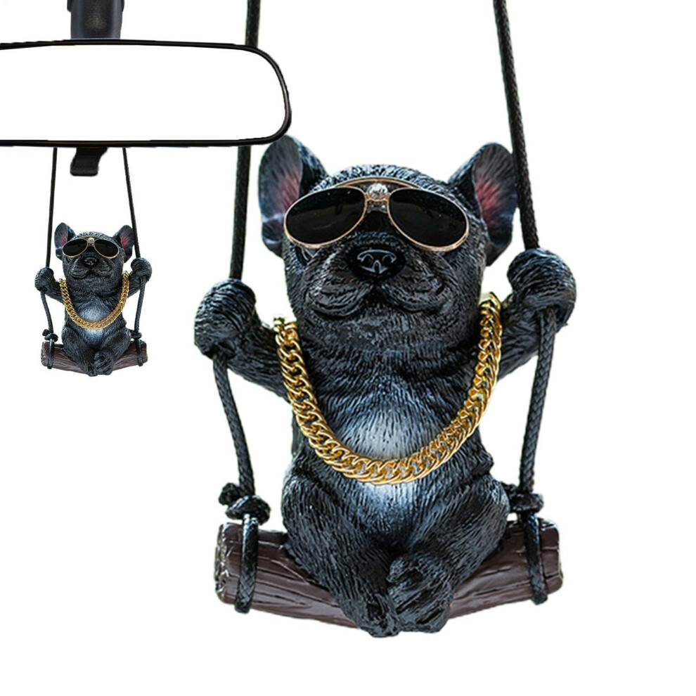 Swinging Car Dangle Ornament Resin French Bulldog Statue Car Mirror Charm Backpack Dog Pendant 1 Piece Black 9354506659639