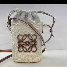 (Khaki) 2024 New Bag Straw Bag Handwoven Women'S Bag Bucket Bag Shoulder Messenger Bag Small Bag Summer