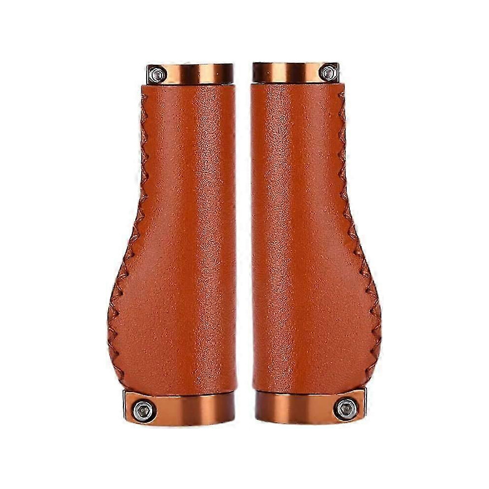 Kikidex (As Show, One Size) Bicycle Grip Leather Ergonomic Non-Slip Handlebar For 22.2 Mm Mtb Bike Mountain, Brown