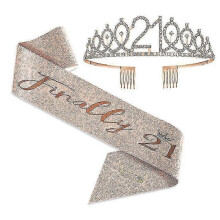 (As show, One size) Birthday Sash And Tiara Rose Gold Birthday Sash Crown 40 & Fabulous Shoulder Strap And Tiara For Women