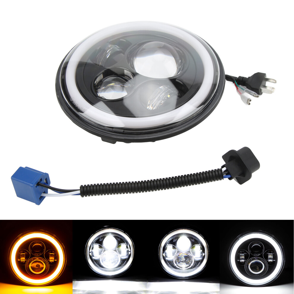7In Motorcycle Led Angel Eye Headlight 12-80V Universal Replacement White/Yellow 4641357506546