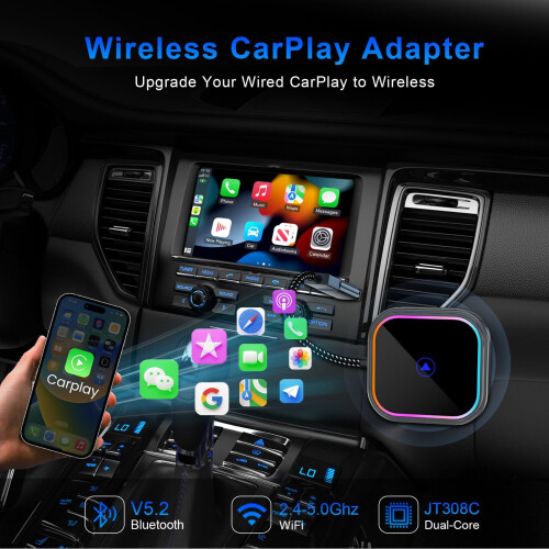 Wireless Bluetooth Car Stereo Adapter For Apple Carplay and Android Auto - USB-C 1