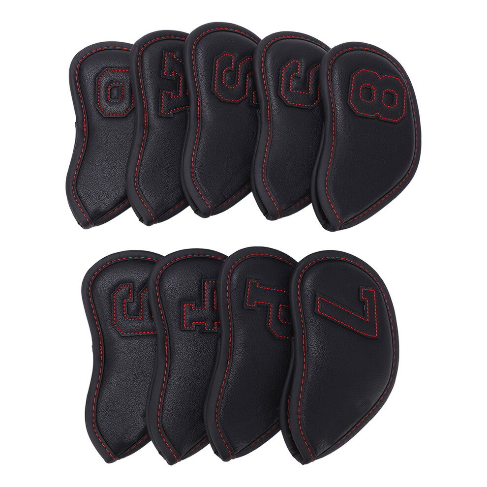9Pcs Waterproof Golf Iron & Putter Head Covers, Black, PU + Plush-image-OPC-PMPGP9F-NEW