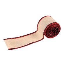 Plaid Wired Edge Ribbons Christmas Burlap Fabric-Red black grid