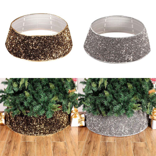 Sequins Glitter Christmas Tree Base Collar Around-Dark Gray 2