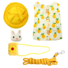 Rabbit Leash Set For Rabbits, Bunny Harness And Jacket, Cotton Yellow Striped Fabric, Costume Accessories