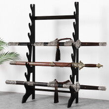 Multilayer Sword Stand Floor Standing Wooden Katana Holder, Vertical Display Stand, Black Model 9 for Katana Swords