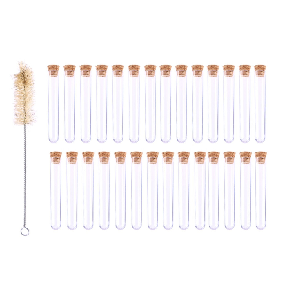 Plastic Clear Test Tubes 1.2X7.5Cm With Cork Stoppers And Brush 50Pcs-image-OPC-PMPGT8M-NEW