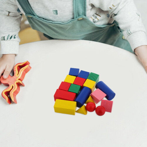 18Pcs Wood Geometry Blocks For Students Solid Shapes Set 2