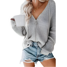 Sweat Cardigan Femme Tricot Doux à Capuche Col V Gris XL : Confort, Style & Chaleur pour un Look Tendance au Quotidien!